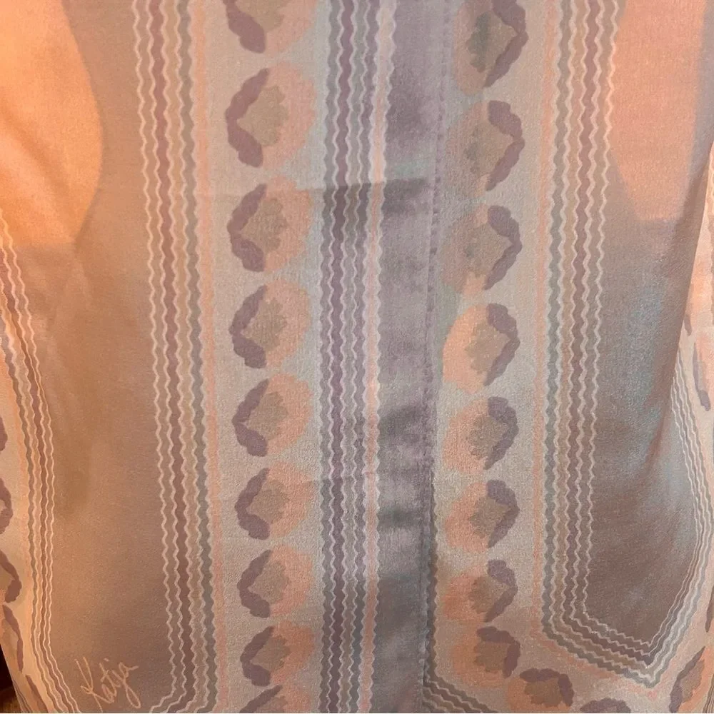 Vintage Katja Silk Blend Gray Print Scarf